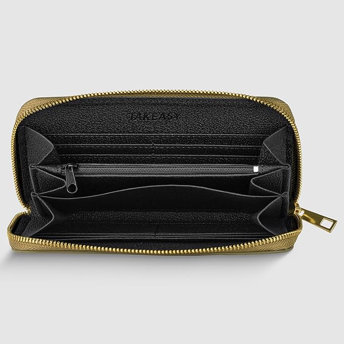 Italian Genuine Metallic Leather Wallet for Women with 3 Compartments & Zip Close | Small Rectangular Card Holder (Bronze)