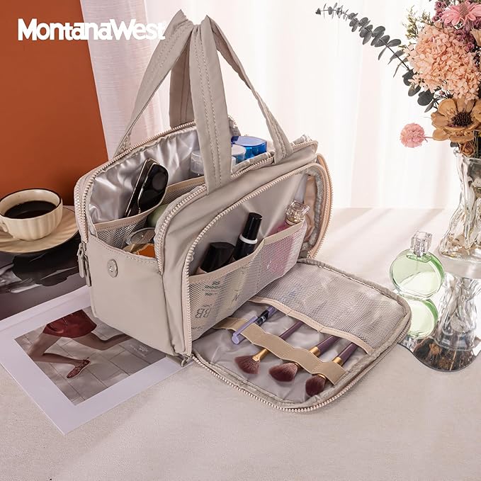 Montana West Travel Toiletry Bag for Women, Large Capacity Makeup Organizer, Lightweight Puffy Cosmetic Bag with Waterproof Lining, Front & Back Zipper Pockets, Travel Essentials Bag