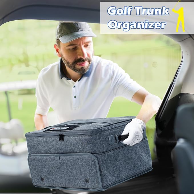 Upgraded Trunk Organizer - Separate Compartment for 2 Pair Shoes, Car Locker Organizer for Golf Balls, Gloves, Accessories