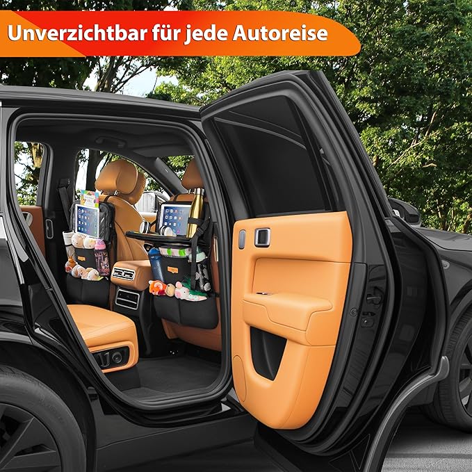 SURDOCA Backseat Car Organizer with Foldable Tray for Kids & Adults – NEW MODEL Seat Storage with Touchable Tablet Pocket, Roadtrip Essentials – Fits Most Vehicles
