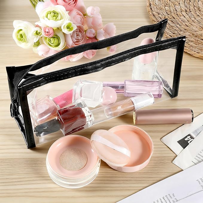 3pcs Clear Travel Toiletry Bag Clear Plastic Zipper Pouches Waterproof PVC for Travel Makeup Cosmetics Organizer, Black Small Transparent Storage Bag for Office Vacation Beach Home