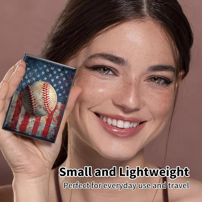Metal Wallet,Credit Card Holder for Women Men,RFID Blocking Card Holder Mini Slim Aluminum Wallet ID Case Hard Case Business Card Holder Case,Vintage Baseball Flag