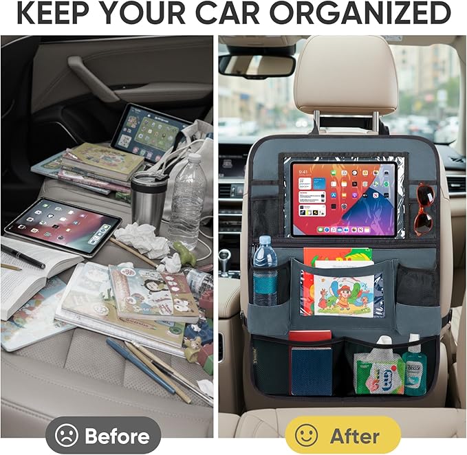 BALEINE Backseat Car Organizer, Back Seat Car Organizers and Storage, Kick Mats Back Seat Protector, Travel Accessories for Most Automotive (2 Pack, Gray)