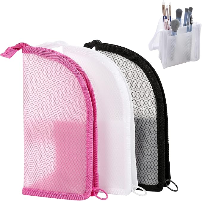 Patu Standing Travel Toiletry Bag - Transparent Waterproof PVC Mesh Pouch with Triangle Design for Bathroom Essentials & Personal Care, White