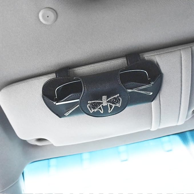 Sunglasses Holder for Car Visor, PU Leather Glasses Case with Clips Magnetic Closure Eyeglasses Holder