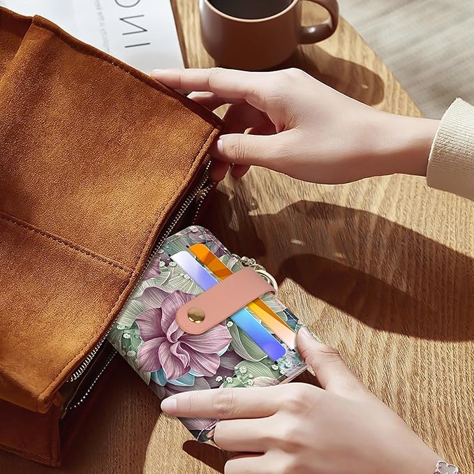 Airkit Small Wallets Woman RFID Blocking Leather Credit Card Holder - with ID Window - Card Wallets for Women - with Zipper Coin Purse - Keychain Wallet