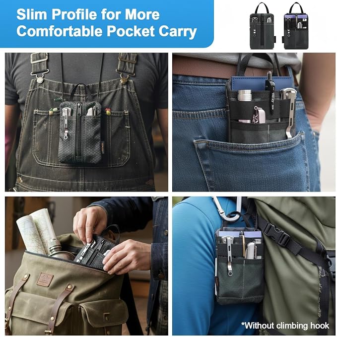 EDC Pouch, Enhanced 3-Layer Fabric - Slim & Compact Pocket Organizer, EDC Tool Pouch for Men, Multitool Holder with Adjustable Strap, Waterproof EDC Bag for Flashlight, Pen & Notebook