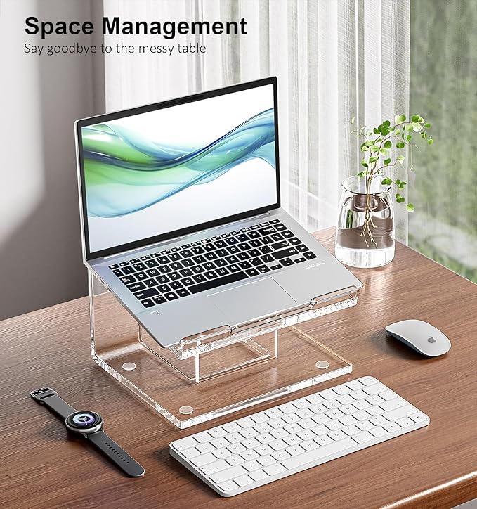 Acrylic Laptop Stand for Desk, Laptop Riser for 10-17.3 Inch Laptops, Ergonomic Computer Stand Holder Compatible with Macbooks and Notebooks