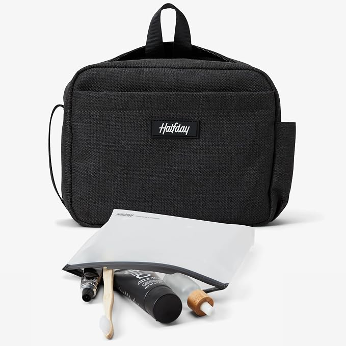 Halfday Sidecar Toiletry Bag: Travel Organizer for Men & Women with Waterproof Pouch, Mesh Pockets, Toothbrush Holder, Hanging Loop (Lightweight, Durable, Water-Resistant), Shadow