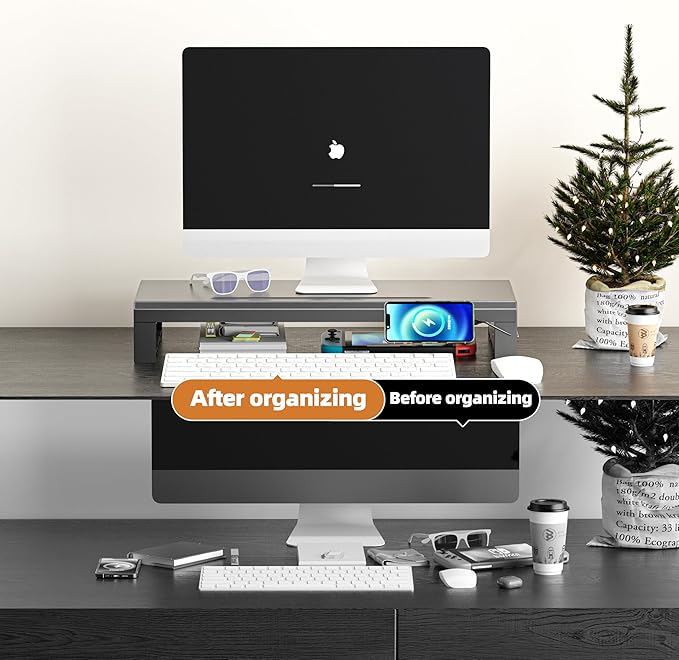 Computer monitor stand Laptop Desk Shelf & Monitor Riser ï¼?1.6 inches,22W charging , 2 USB 3.0 , and 1 USB 2.0ï¼?Monitors/PC/Laptop/Computer Space Saver Organizer ,Heavy Duty Gift Gaming Studio Office (USB Hub Fast Charging Version, 550mm)