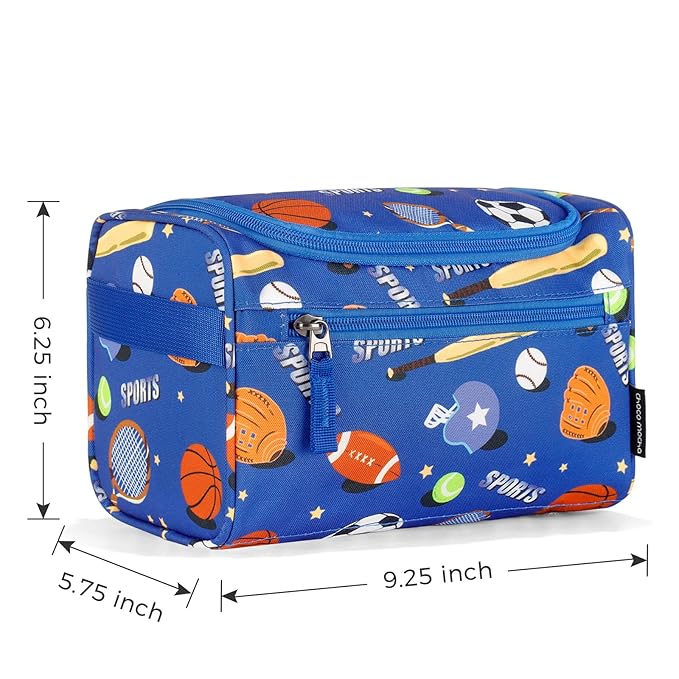 Choco Mocha Kids Toiletry Bag for Boys, Travel Hanging Waterproof Cute Toiletry Bag for Kids Christmas Gifts, Ball Blue