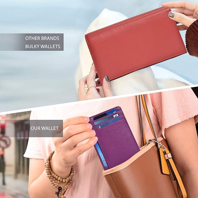 Oak Leathers Leather Slim Minimalist Wallet for Men & Women RFID Front Pocket Leather Card Holder Wallets (Fuchsia)