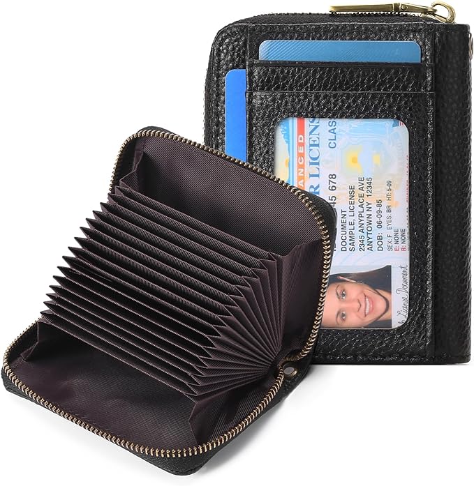 GAEKEAO Credit Card Holder Wallet for Women RFID Blocking Small Genuine Leather Card Case with Coin Pocket ID Window