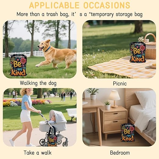 Be Kind Car Trash Bag,Watercolor Flowers Strap Drawstring Car Garbage Bags,Car Back Seat Organizer with Adjustable Buckle for Car Accessories