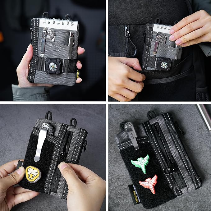 VIPERADE VE18-S Small EDC Pouch, Mini EDC Pocket Organizer for Men, EDC Pocket Organizer, 3 Slots with 2 Zipper Pockets Multitool Pouch