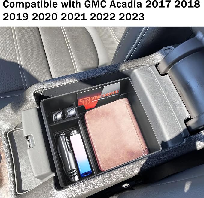 Center Console Organizer Compatible with GMC Acadia 2017 2018 2019 2020 2021 2022 2023 Accessories, Armrest Insert Secondary Storage Box ABS, Black Trim