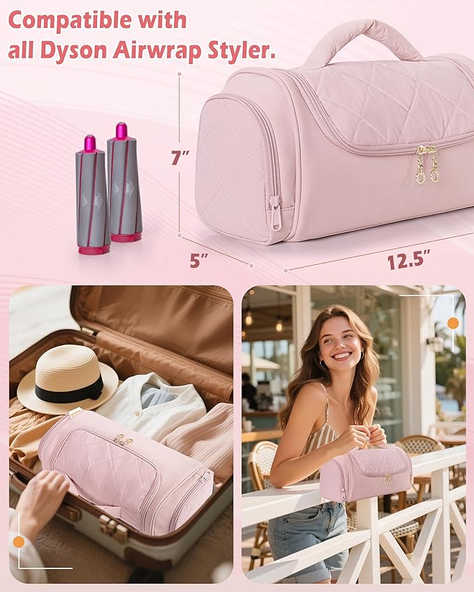 Marscamd Hair Tools Travel Bag Compatible with Dyson Airwrap Styler, Hair Tool Organizer with Hanging Hook for Multi-Stylers, Pink