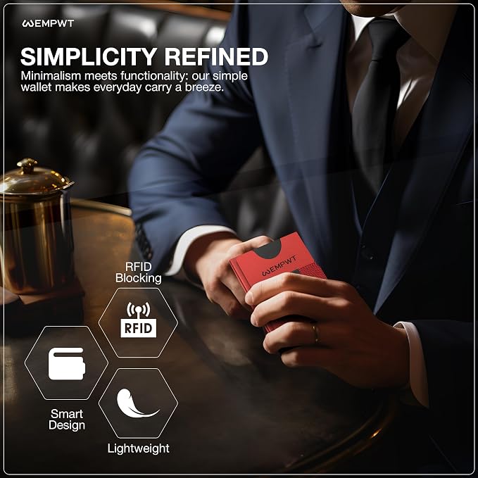Aluminum Cardholder Wallet for Men-Metal Wallets with Advanced RFID Layer Protection | Slim & Minimalist Trendy Cardholder with Convenient Push Button for Quick Card Access (Red)
