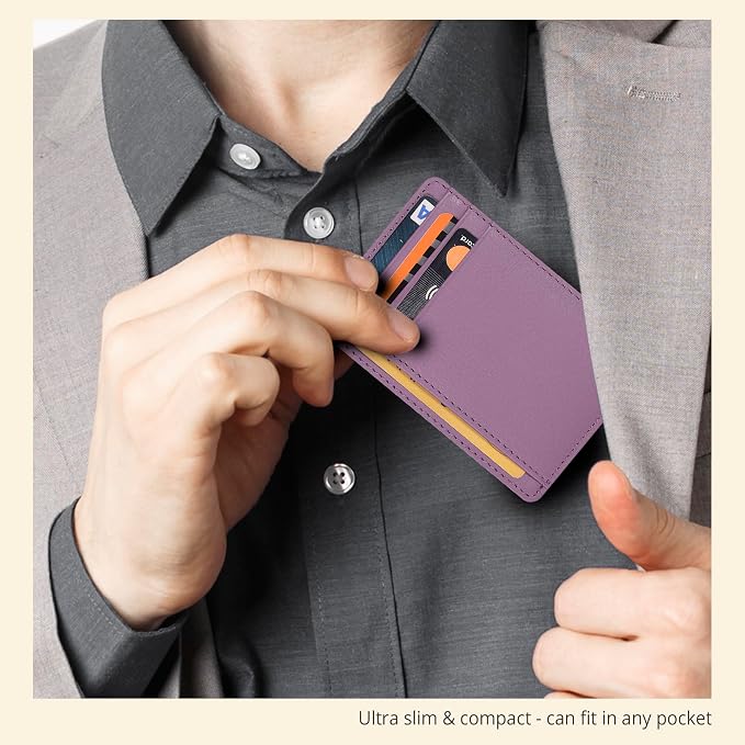 Oak Leathers Leather Slim Minimalist Wallet for Men & Women RFID Front Pocket Leather Card Holder Wallets (Baby Pink)