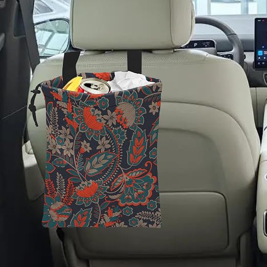Car Trash Bag Hanging Luxury Paisley Flowers Car Trash Can Waterproof Garbage Bag Hanging for Car Back Seat