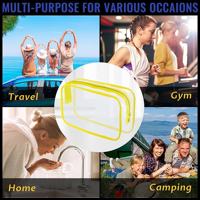 YedsIntu 16 Pieces Clear Makeup Bag PVC Zippered Clear Toiletry Carry Pouch Portable Cosmetics Bag Waterproof Makeup Bag Vinyl Plastic Organizer Case for Travel Vacation Bathroom (Yellow-M)