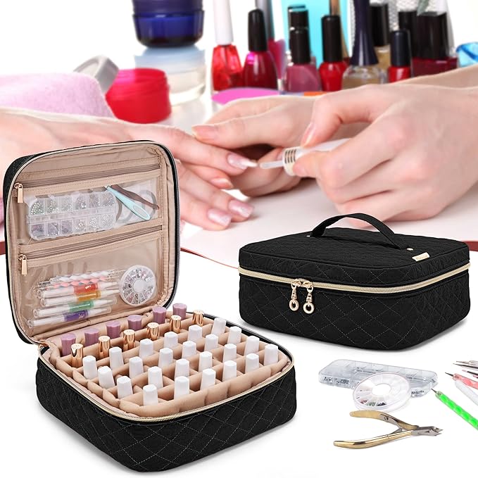 Yarwo Nail Polish Carrying Bag Holds 36 Bottles (15ml/0.5 fl.oz), Travel Storage Organizer for Nail Polish and Manicure Accessories, Black