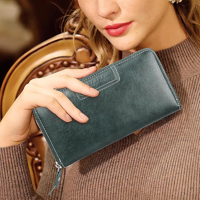 FT FUNTOR Wristlet Wallets for Women, Ladies PU Vegan Leather Clutch Wallet Zip around Phone Purse Card Holder Organizer