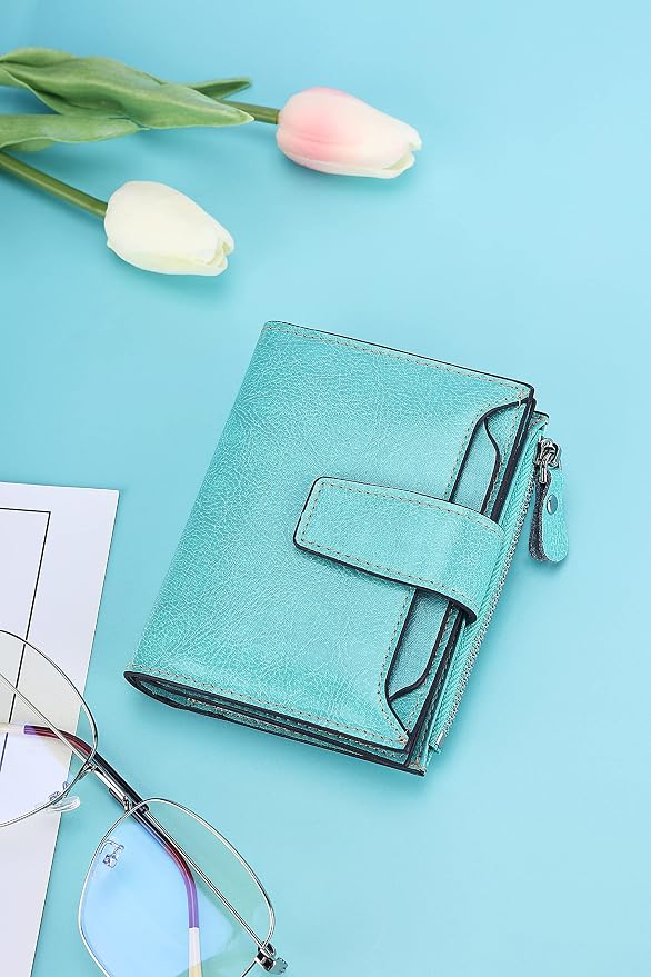 Lavemi Small Compact Women Wallet RFID Blocking Genuine Leather Bifold Purse with ID Windows