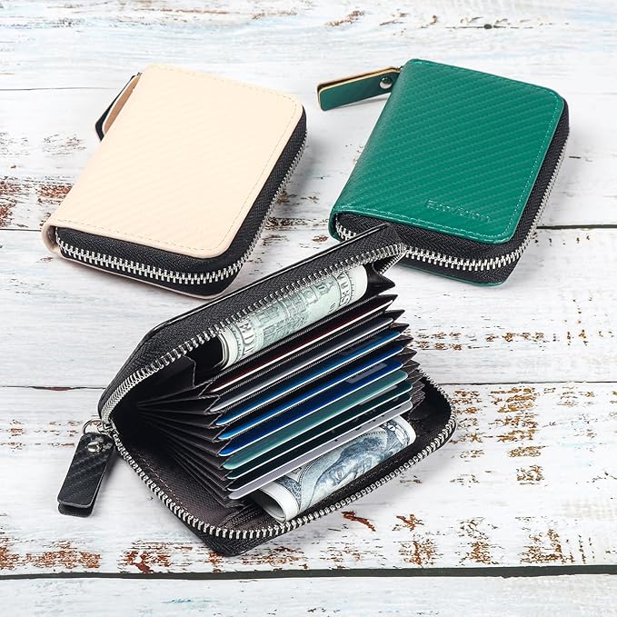 EcoVision Credit Card Holder RFID Card Case Wallet, Small Accordion Zipper Card Case Holder, Card Organizer Case for Women Men