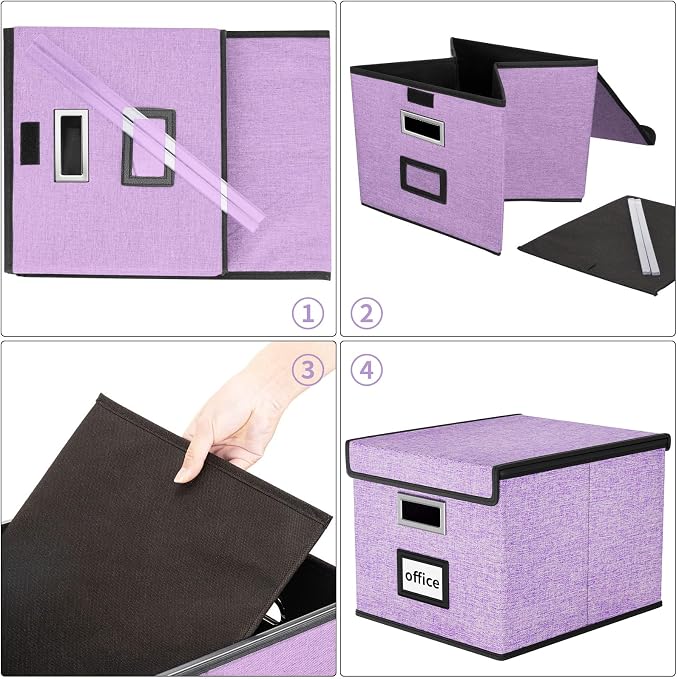 Decorative File Organizer Storage Boxes with Lid, Huolewa Linen Hanging Filing & Storage Box with Plastic Slide for Office/Decor/Home, Universal Hanging Filing Organization Box for Letter/Legal Folder