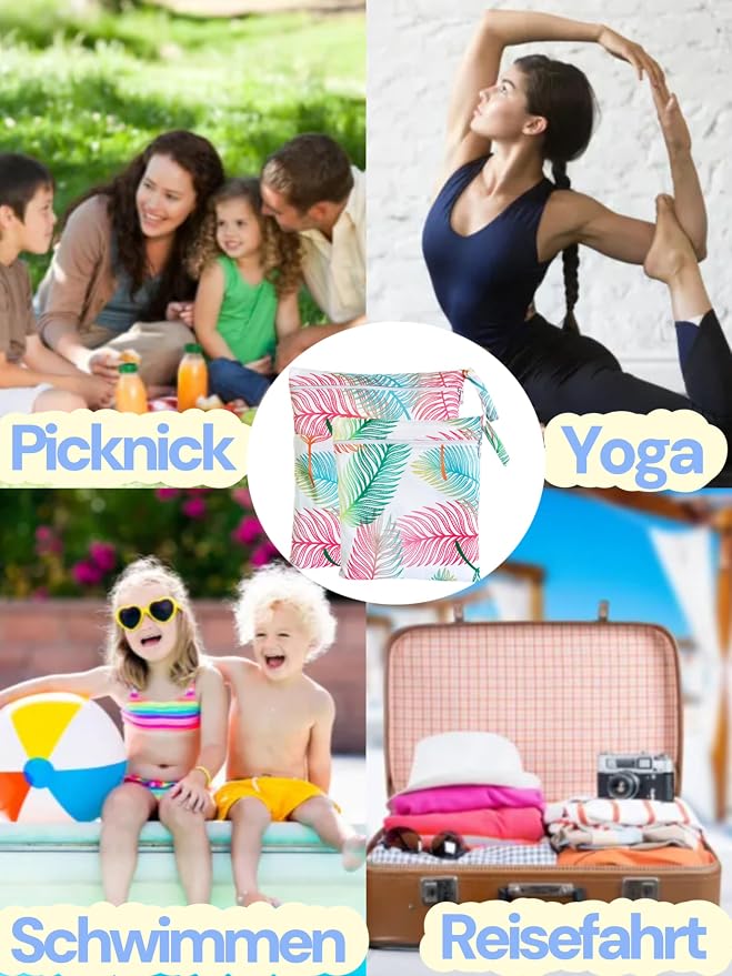 Wet Dry Bag for Cloth Diapers, 2PCS Waterproof Reusable Wet Bag with Zippered Pockets, Washable, Reusable for Travel, Beach, Pool, Stroller, Diapers, Dirty Gym Clothes, Swimsuits, 14x12In & 12x11In