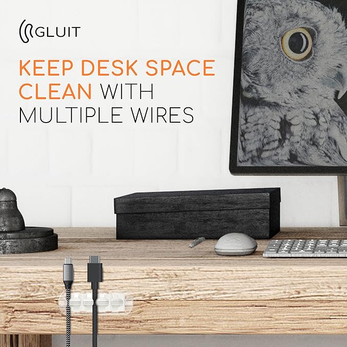 GLUIT Cord Organizer for Desk, Cable Holder for Nightstand, Charger Organizer, Adhesive Desktop Wire Clips, Multislot Cable Management, Table Organizer Accessories - 5 Pack, 15 Slots, Transparent