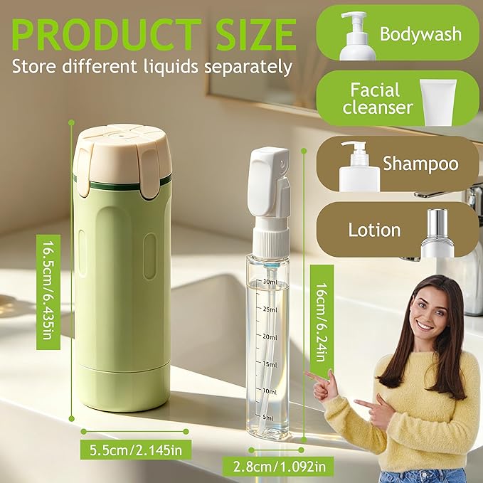 4 in 1 Travel Dispenser Bottle, 4 Pack 30ml Portable Leakproof Rotatable Travel Dispenser Set with Label, Suitable for Storing Shower Gel, Shampoo, Laundry Detergent, for Travel, Camping (White)