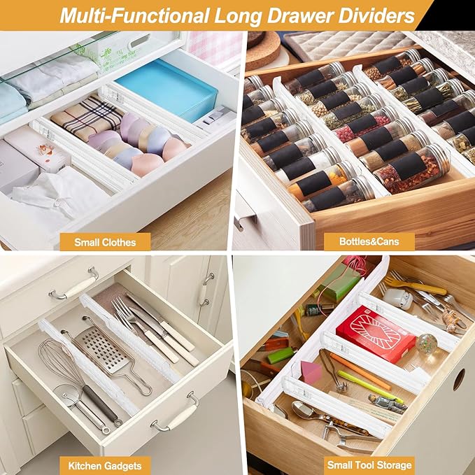 8 Pack Drawer Dividers for Clothes, 2.3" High 13"-21" Adjustable Drawer Dividers Expandable Dresser Drawer Organizer, Clear Drawer Separators for Clothes, Underwear, Cosmetic, Kitchen Utensils Storage