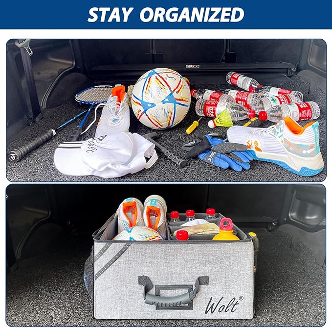 WOLT Car Trunk Organizer with Lid, Collapsible Multi Compartment SUV Organizer with Non-Slip Base Adjustable Straps