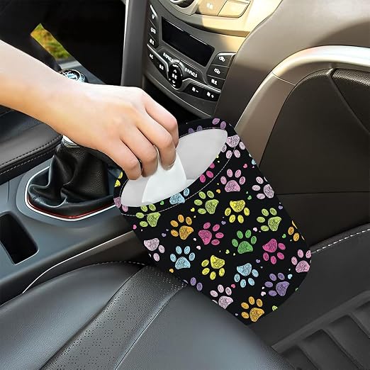 Car Garbage Bag Colorful Paw Print Mini Car Trash Bin Portable Collapsible Waterproof Rubbish Bag for Car Accessories Back Front Seat Cup Holder