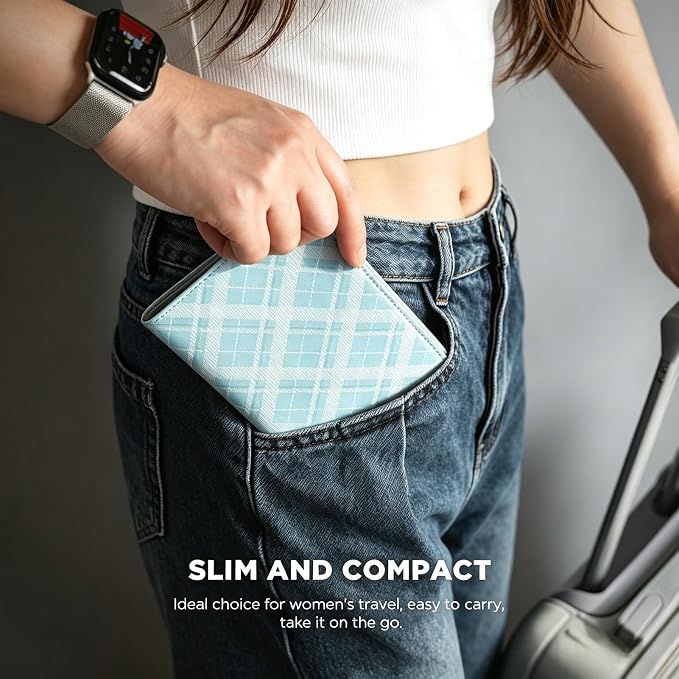 VULKIT Cute Passport Cover for Women, RFID Blocking Slim Passport Book Holder, Leather Travel Passport Wallet with Magnetic Closure Blue