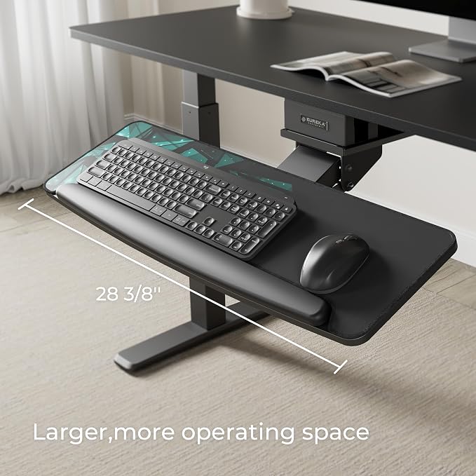 EUREKA ERGONOMIC Height Adjustable Mouse & Keyboard Tray Under Desk, 28x10'' Large Slide Out Swivel Tilt Computer Keyboard Drawer with Pad for Gaming Home Office, Dual Mount