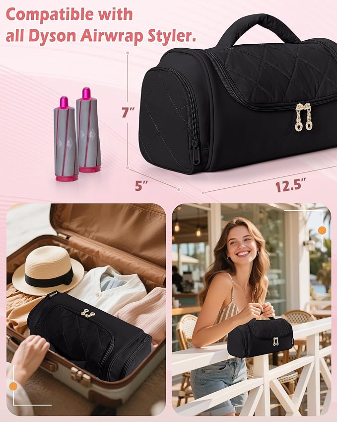 Marscamd Hair Tools Travel Bag Compatible with Dyson Airwrap Styler, Hair Tool Organzer with Hanging Hook for Multi-Stylers, Black