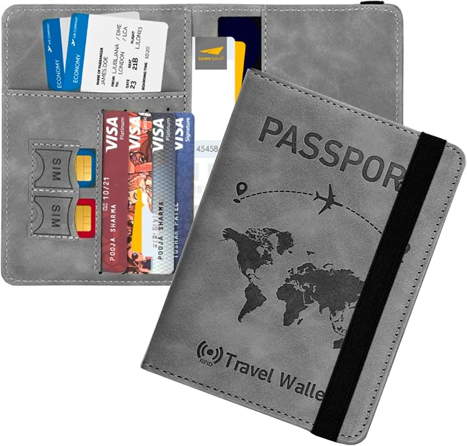 Storite Grey RFID Blocking PU Leather Travel Passport Holder Cover Travel Wallet Organiser Passport Case Travel Document Organiser for Men & Women (14.58 X 11CM- Grey)