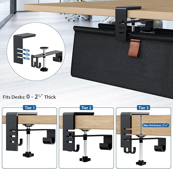 Zilink No Drill Under Desk Cable Management Tray 30" Cord Organizer for Table Clamp/Screw Mount Desk Cable Management Sturdy Waterproof Fabric Cord Hiders for Office, Home