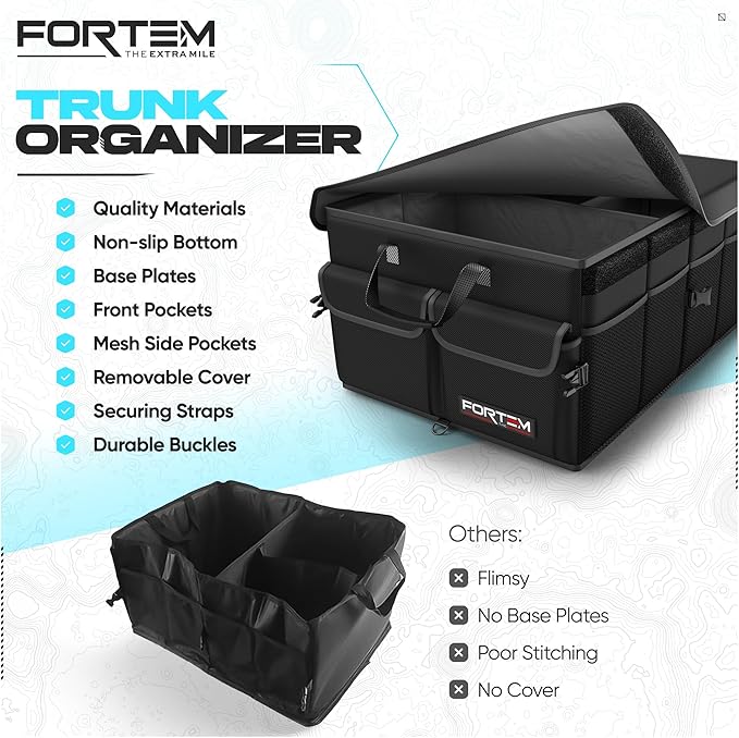 FORTEM Trunk Organizer For SUV Car Trunk Organizer, Foldable Storage, Car Accessories for Women Men, Collapsible Bag, Perfect Christmas Gifts, 600D Oxford, Non Slip Bottom, Straps, Soft Cover (50L)