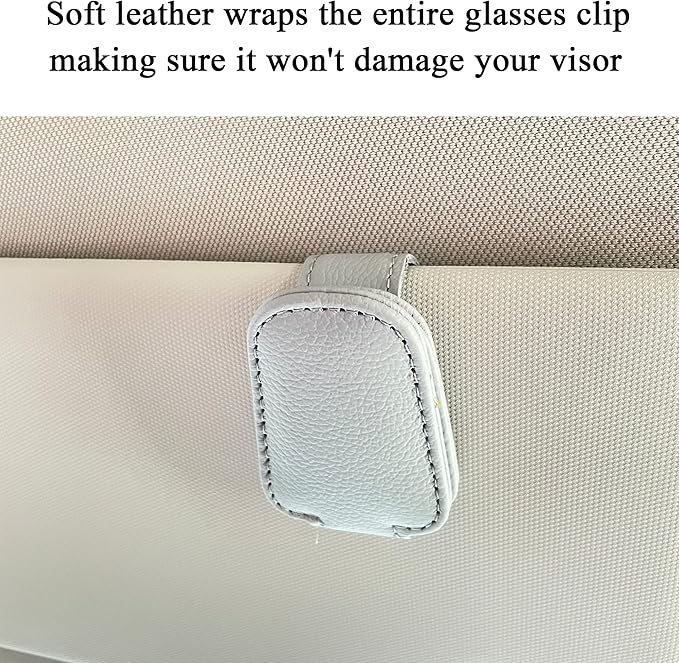 KIWEN Sunglasses Holders for Car Sun Visor, Magnetic Leather Sunglass Glasses Eyeglass Clip for Car (2, Gray)