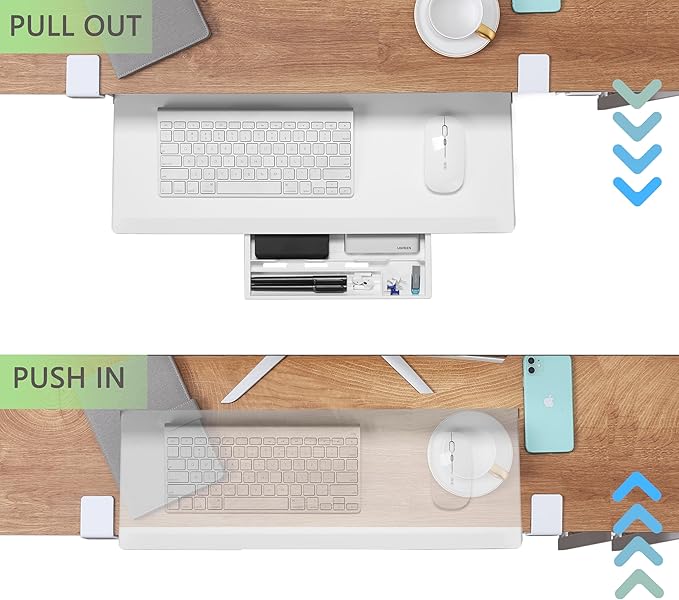 ETHU Keyboard Tray Under Desk, 19.7" X 12.2" Small Size C Clamp Keyboard Drawer Under Desk, Computer Keyboard Stand Slide Pull Out, Ergonomic Keyboard Tray for Home, Office(White)