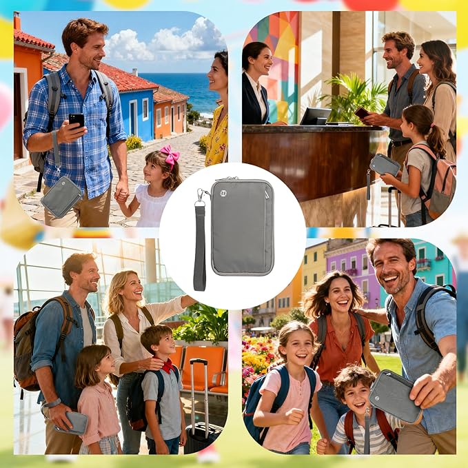 WALNEW Family Passport Holder for 5 - Large Travel Organizer Holds up to 6 Passports, RFID Blocking Water Resistant Document Wallet for Cards, Tickets, Boarding Passes