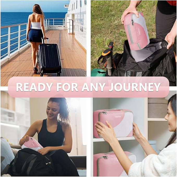 8 Set Packing Cubes for Travel, Gifts for Women Mom,Anti-Tearing Suitcase Organizer for Luggage with Shoe & Hanging Toiletry Bag,OlarHike Vacation Essentials & Accessories for Cruise Ship,Dream Pink