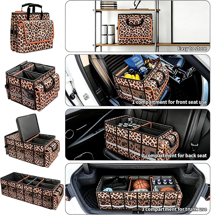 GDNasist Car Trunk Organizer and Storage with Lid & Removable Cooler Bag, Car Accessories 6 Removable Dividers for Custom Space, Collapsible Trunk Organizers Interior for SUV & Sedan, Large