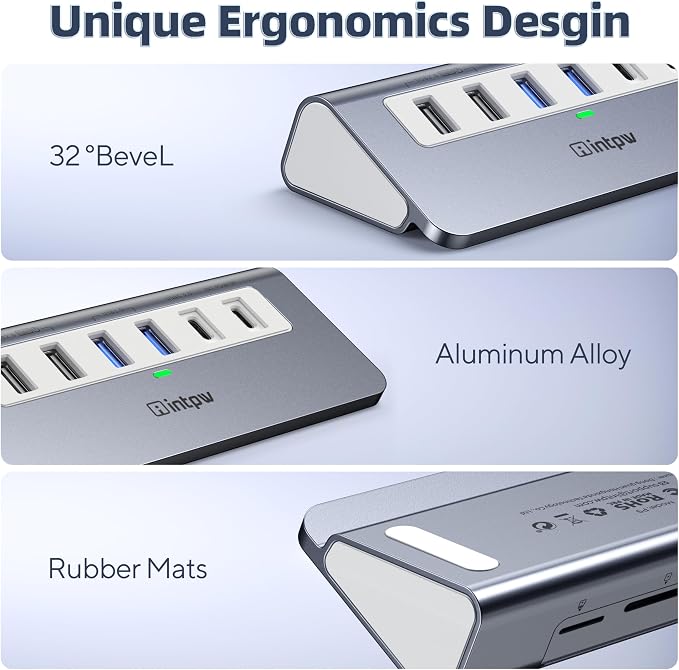 intpw USB C Hub, P9 USB C Hub Multiport Adapter with 4K@60Hz HDMI, PD 100W, Type-C & 2 USB A 3.0 5Gbps, 2 USB A 2.0, SD/TF Ports, Aluminum USB Hub for Laptop, iPhone 17 Series, MacBook, iPad