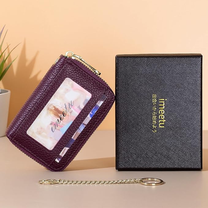 imeetu Rfid Credit Card Holder,Genuine Leather Businese Card Case,Rfid Blocking Wallet for Women & Men