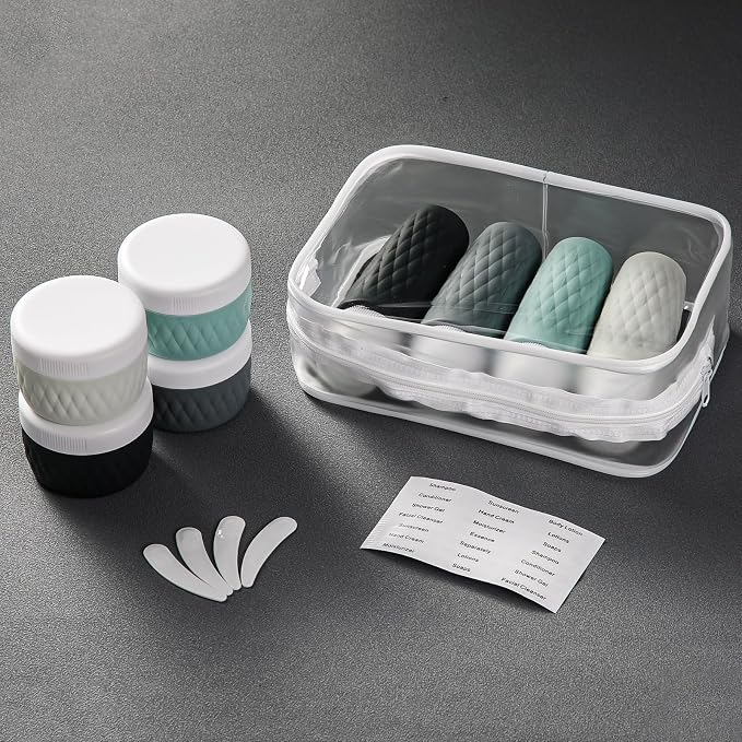 kuangre 8 Pack Travel Bottles for Toiletries - 3 OZ / 90 ML, | Leak Proof Silicone Containers with Clear Bag, Travel Size Toiletries for Lotions, Creams, Foundation, Shampoo, body wash and More |